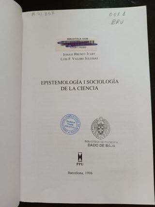 Epistemología y Sociología de la ciencia - Ignasi