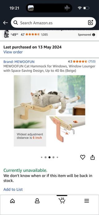 Cama para gato de ventana beige. Marca Meowfun.