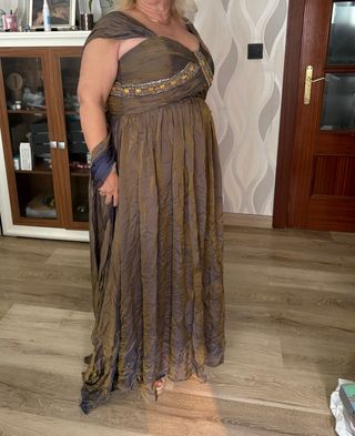 Vestido largo fiesta marrón y azul