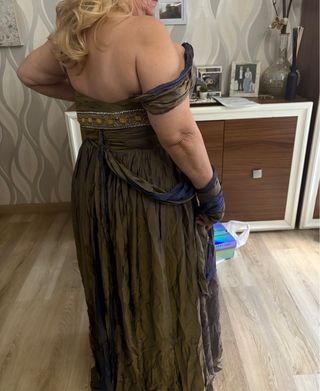 Vestido largo fiesta marrón y azul