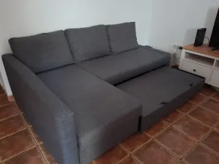 Sofá Cama Ikea Gris Tela.Con compartimento .