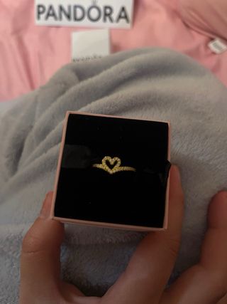 Anillo Pandora Corazón Dorado y Plateado