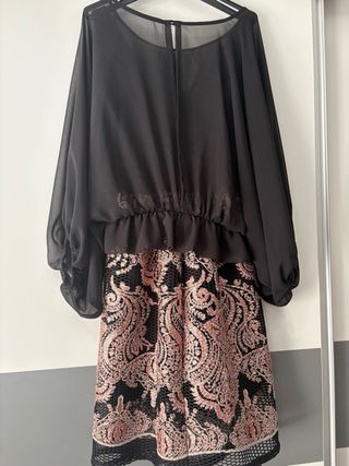 Vestido fiesta negro y rosa