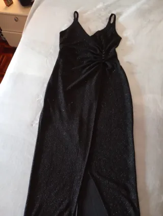 Vestido largo negro brillante fiesta