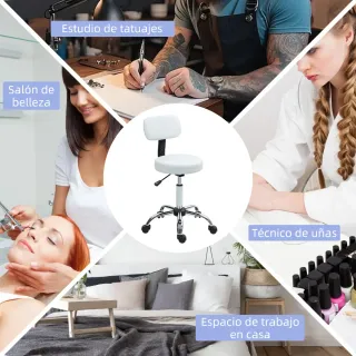 Taburete giratorio con respaldo y ruedas