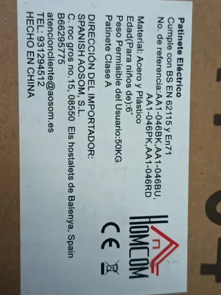 Patinete Eléctrico Infantil Homcon Nuevo