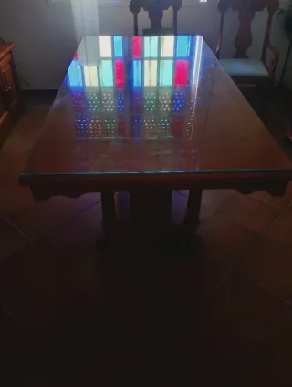 Mesa comedor madera maciza de pino con cristal