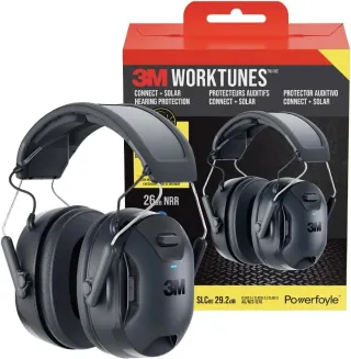 3M WorkTunes Connect & Protector auditivo Solar, Auriculares con energía Solar y luz con tecnología de autocarga