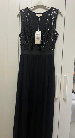 Vestido largo negro lentejuelas