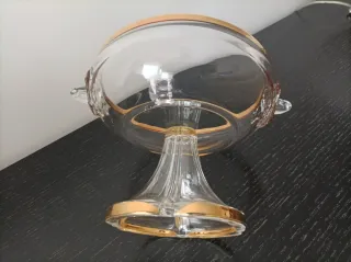 Centro in vetro vintage con bordo dorato