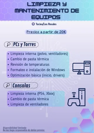 Servicio de limpieza y mantenimiento de equipos