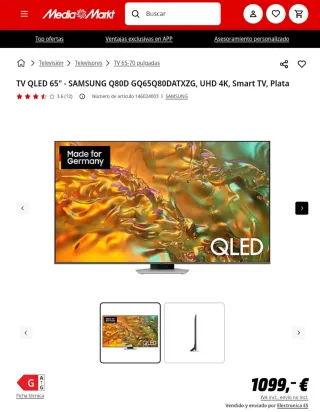 TV Samsung 65 Q80D Coprada : 17 de marzo de 2025