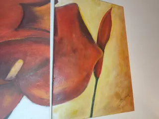 Cuadro Flores Rojas y Amarillas sobre lienzo