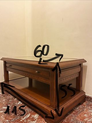 Mesa baja madera y cristal salón