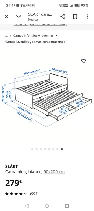 Cama nido individual 90 cm Slakt Ikea