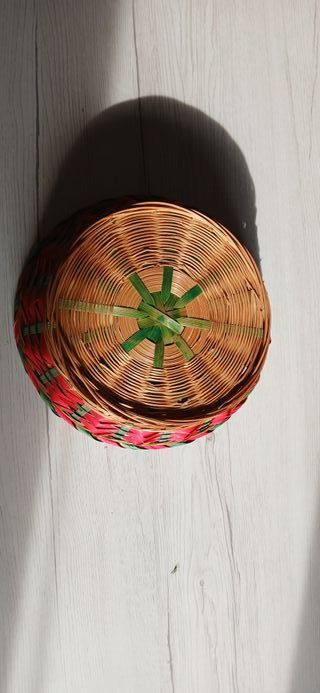 4 Cestini Vimini Tondi Multicolore