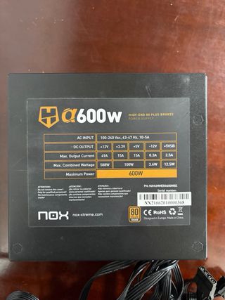 Fuente Alimentación Nox Hummer 600W 80+ Bronce