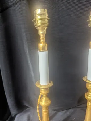 Pareja Lámparas Candelabro Latón Dorado