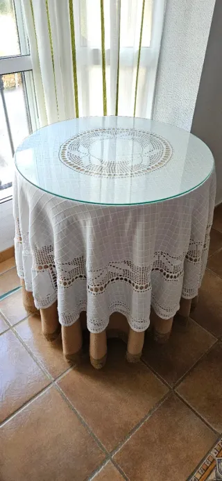 Mesa camilla redonda con cristal 70cm de diametro