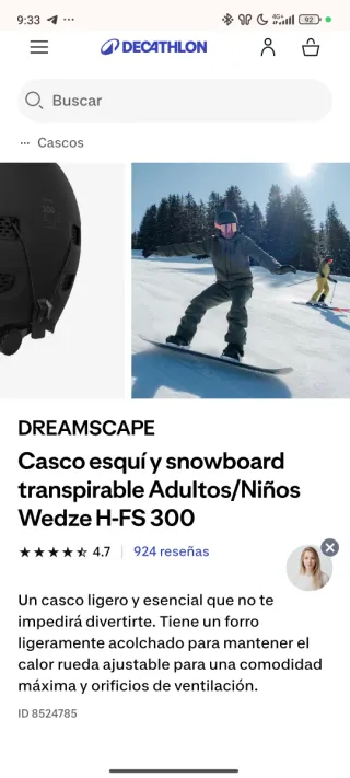 Casco esquí y snowboard transpirable Wedze H-FS300