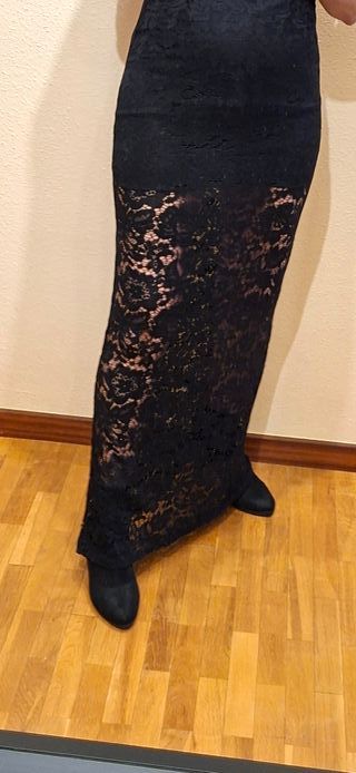 Falda larga encaje negra