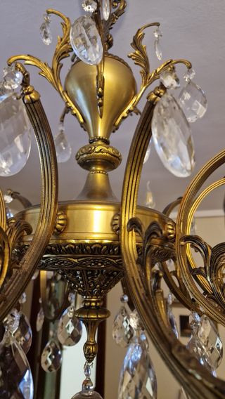 Lámpara de bronce 10 brazos cristal