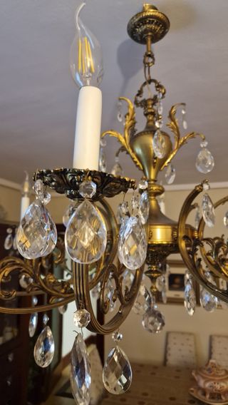 Lámpara de bronce 10 brazos cristal