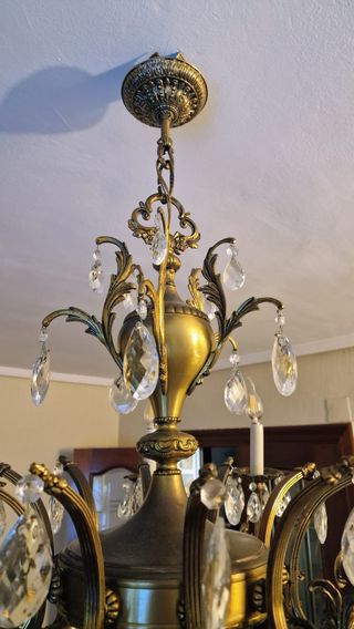 Lámpara de bronce 10 brazos cristal