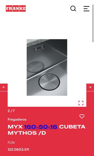 Fregadero Franke Mythos 160-50-16. Doble derecha.