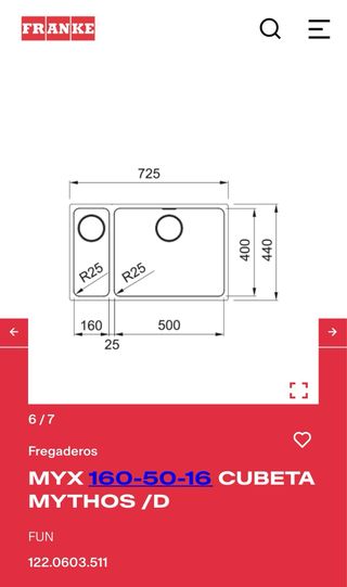 Fregadero Franke Mythos 160-50-16. Doble derecha.