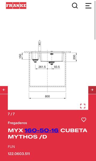 Fregadero Franke Mythos 160-50-16. Doble derecha.