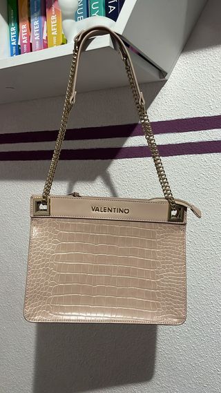 Bolso Valentino Piel Cocodrilo Dorado Rosa