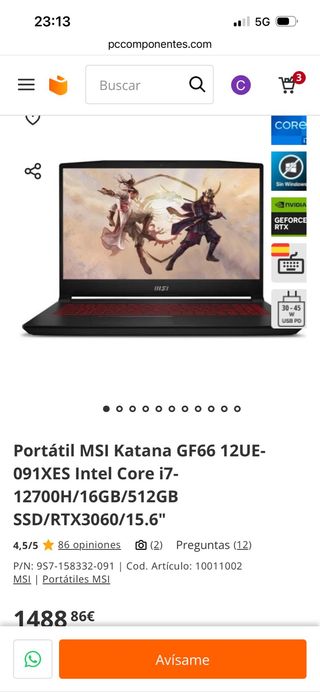 Portátil gaming MSI Katana GF66 12UE-091XES