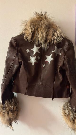 Cazadora Biker Pelo Marrón Multicolor