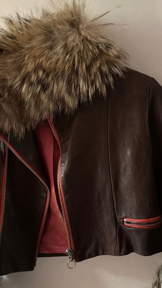 Cazadora Biker Pelo Marrón Multicolor