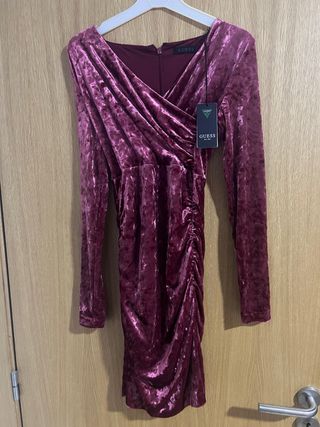 Vestido Guess Veludo Bordô Novo Etiqueta