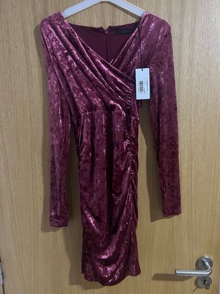 Vestido Guess Veludo Bordô Novo Etiqueta