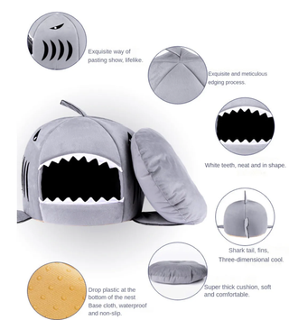 Casita para gato/perro pequeño forma tiburón gris