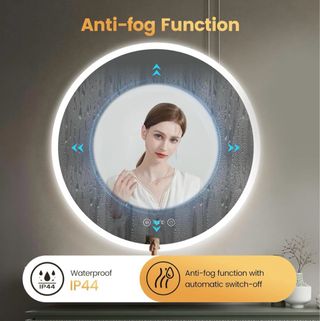 Espejo Baño YOLEO 60cm con Luz Led Reloj Antivaho