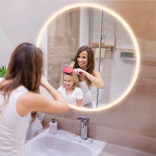 Espejo Baño YOLEO 60cm con Luz Led Reloj Antivaho