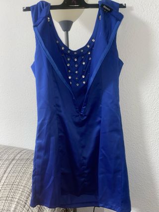 Vestido Azul con Tachuelas Blanco Talla L