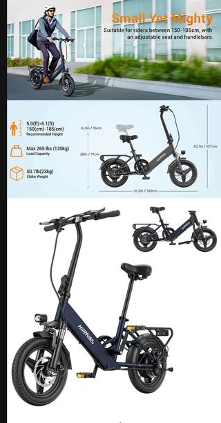 Bicicleta Eléctrica Plegable azul marino, sin uso