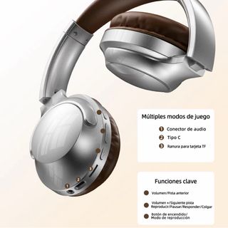 Auriculares inalámbricos plata y marrón