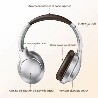 Auriculares inalámbricos plata y marrón