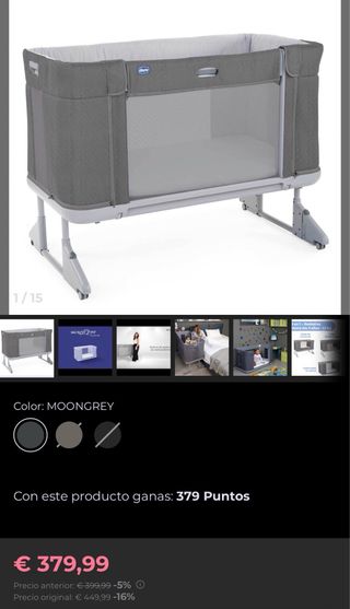 Cuna colecho Chicco sillita y bañera.