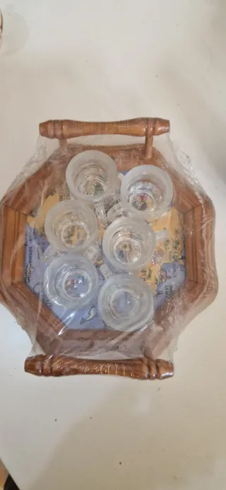 Juego Vasos Chupito con Bandeja Madera