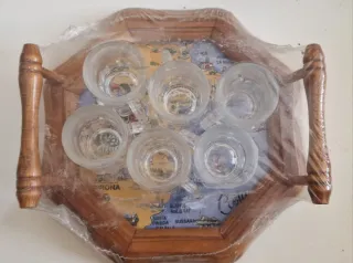 Juego Vasos Chupito con Bandeja Madera