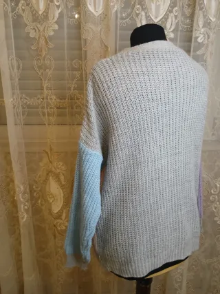 Cardigan donna vintage lana color block