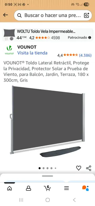 Toldo Lateral Retráctil VOUNOT® Gris