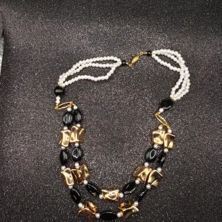 Collana due fili nero, oro, bianco